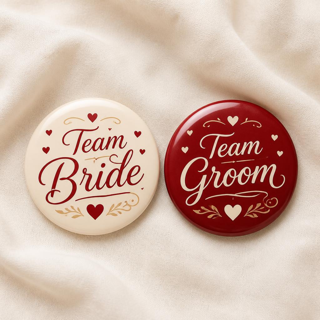 Team Bride and Team Groom wedding badges